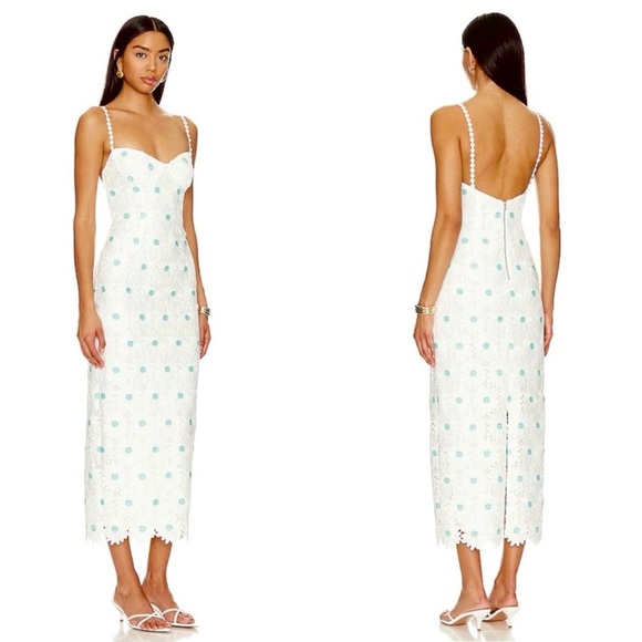 Saylor Calibria Daisy Embroidered Midi Dress in White EUC - Picture 4 of 10